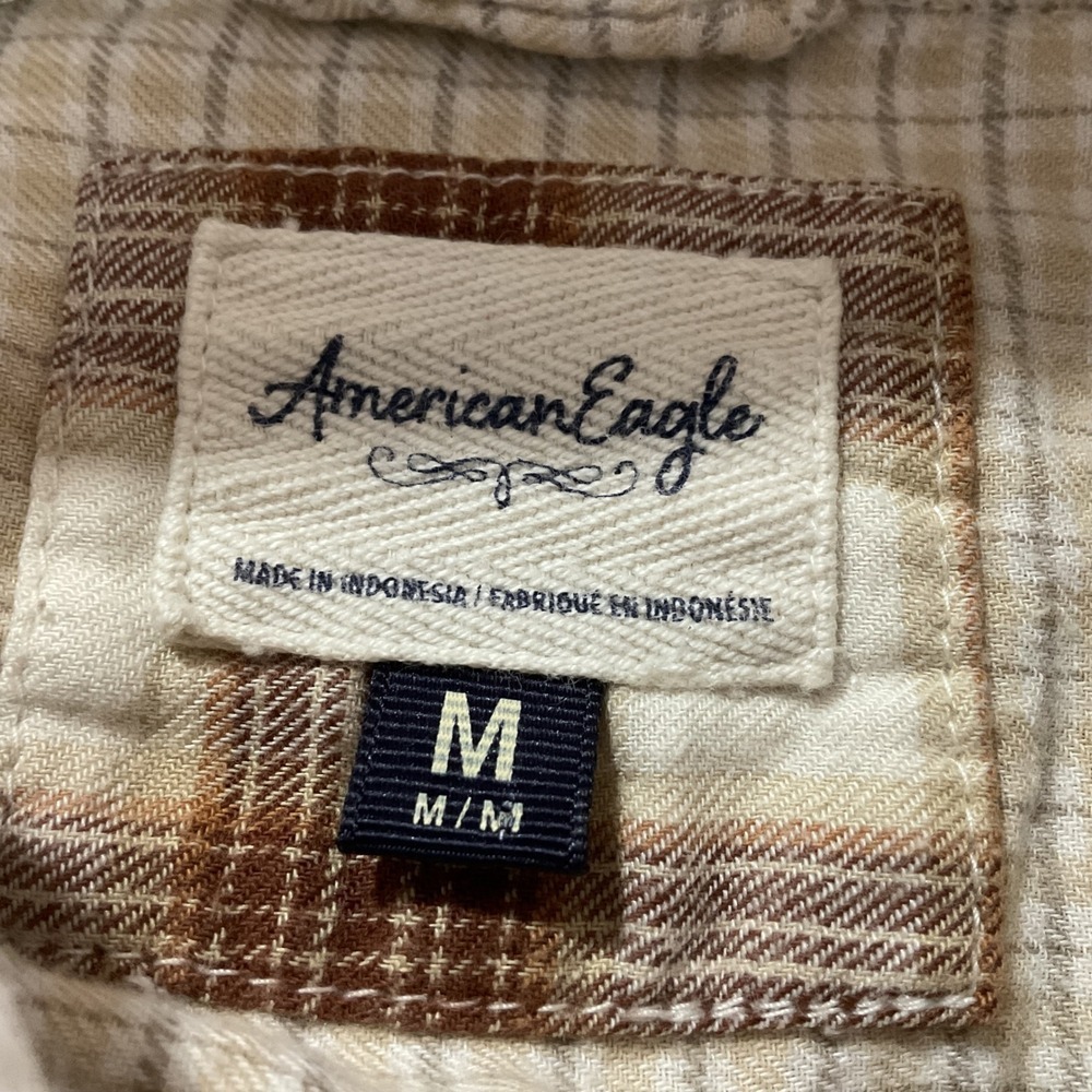 American Eagle Cropped Flannel Hoodie Shirt Plaid Distressed Womens Medium - Picture 6 of 7